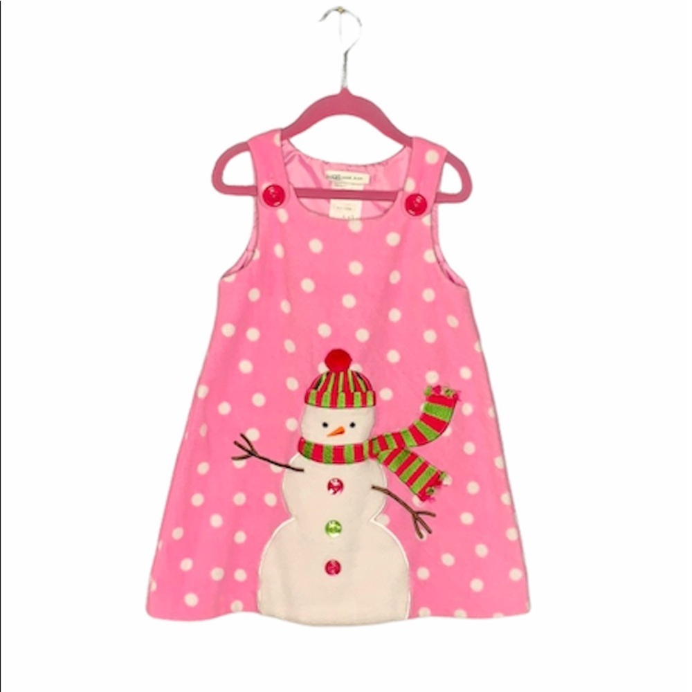 BONNIE JEAN Pink Holiday Applique Snowman Dress